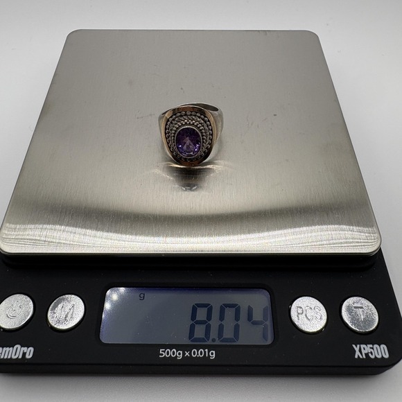 Suarti BA Amethyst Ring Sterling Silver 18K Gold Oval Gemstone Size 5.25 8g - Picture 10 of 11